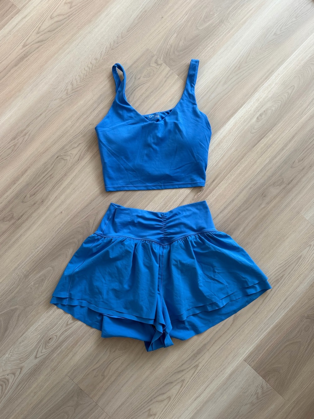 Aerie Blue Two-Piece Crop Top and Skirted Shorts Set